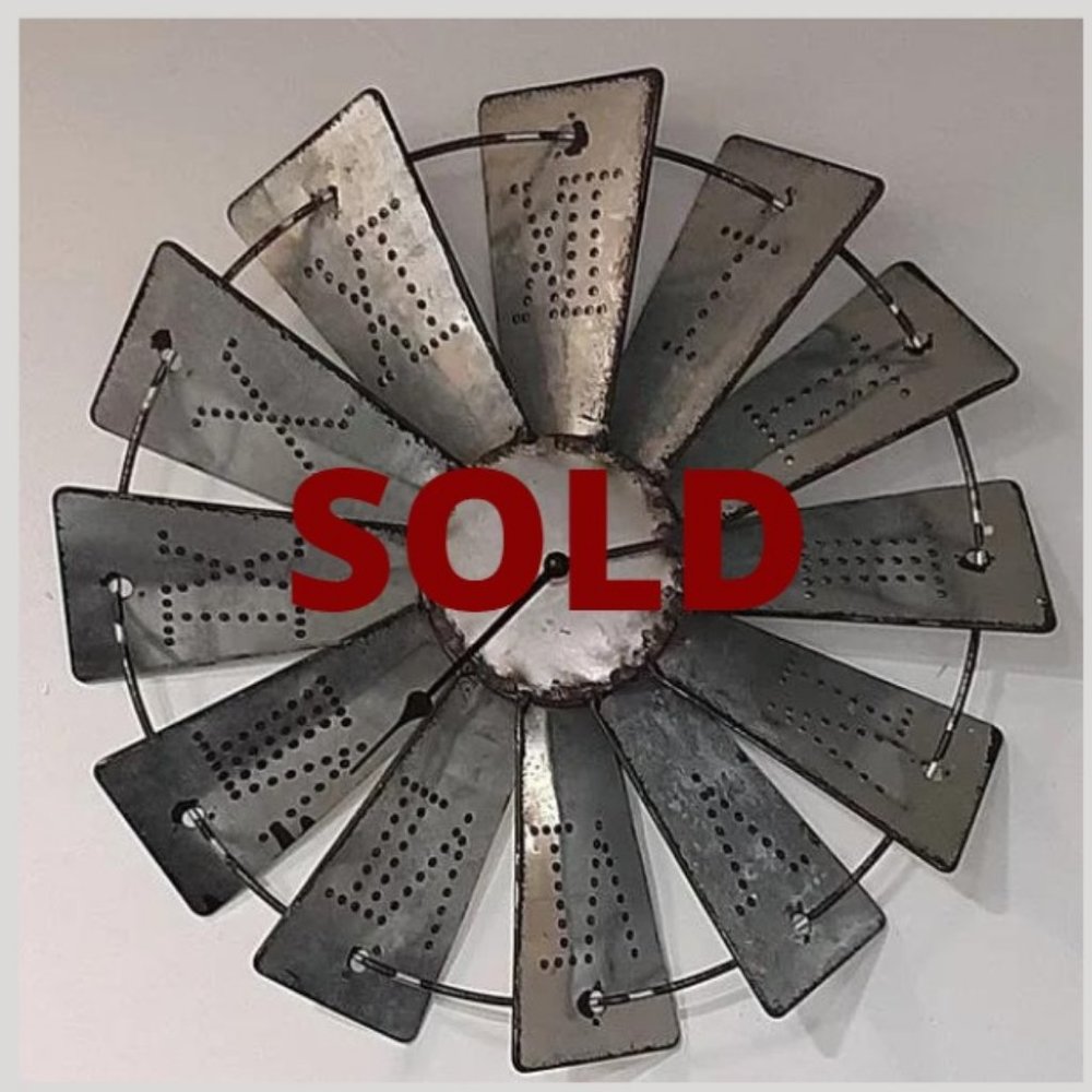 Metal Windmill Wall Clock w/ Roman Numerals